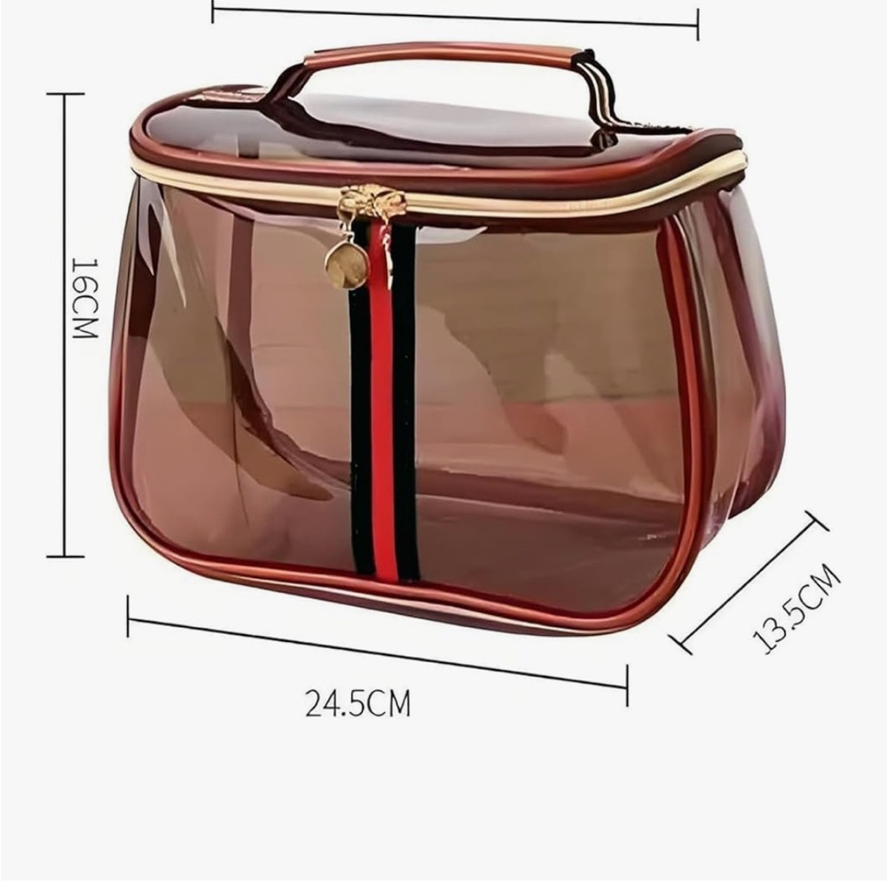 NIB Clear Brown With Red & Green Trim Cosmetic Bag - Picture 6 of 9